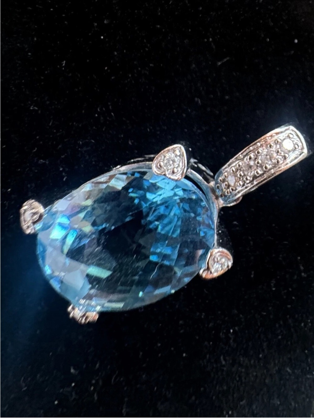 Blue Topaz & Diamond Pendant Necklace in 14K White Gold